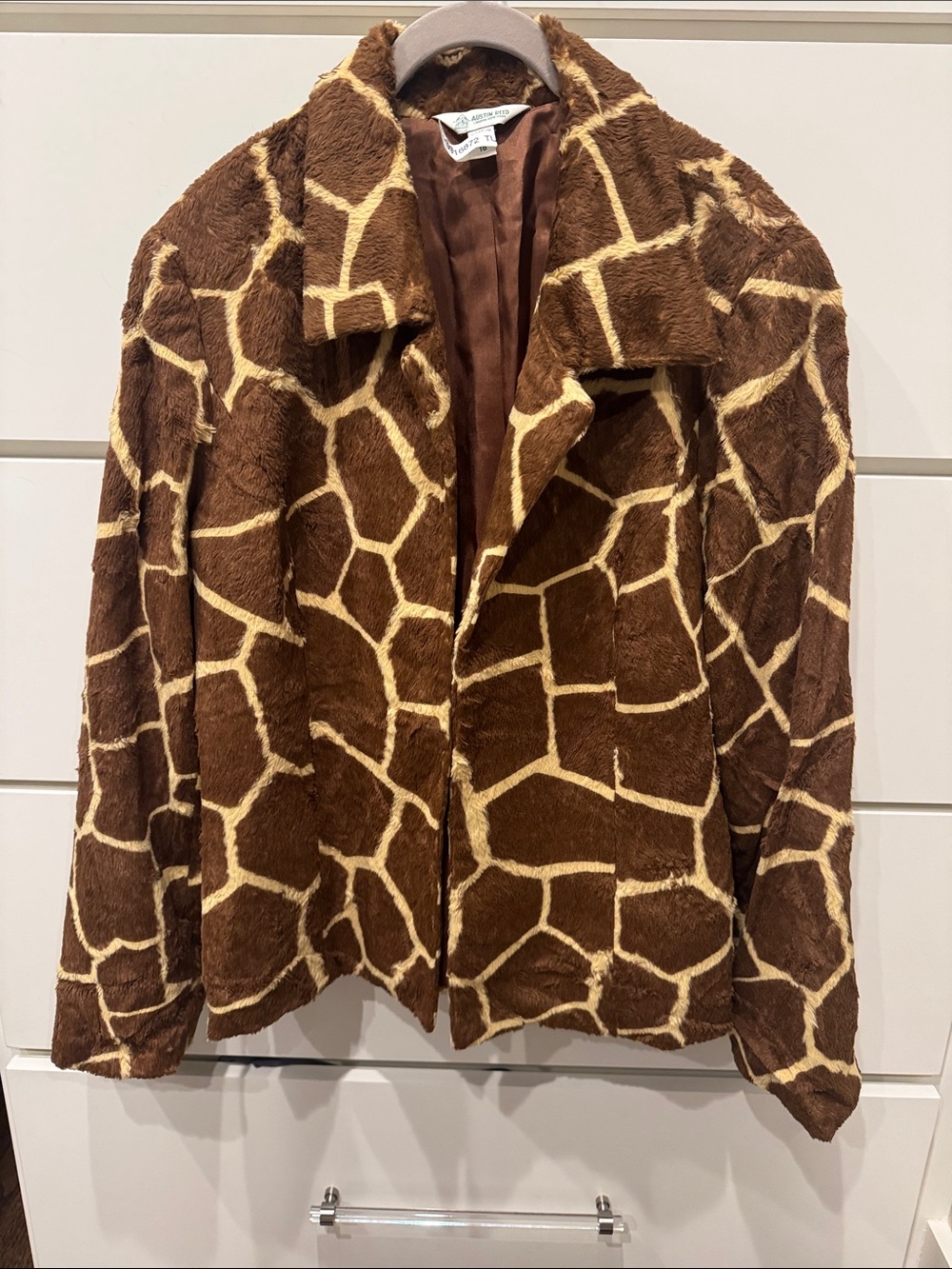Austin Reed Brown & Cream Giraffe-Print Teddy Jacket